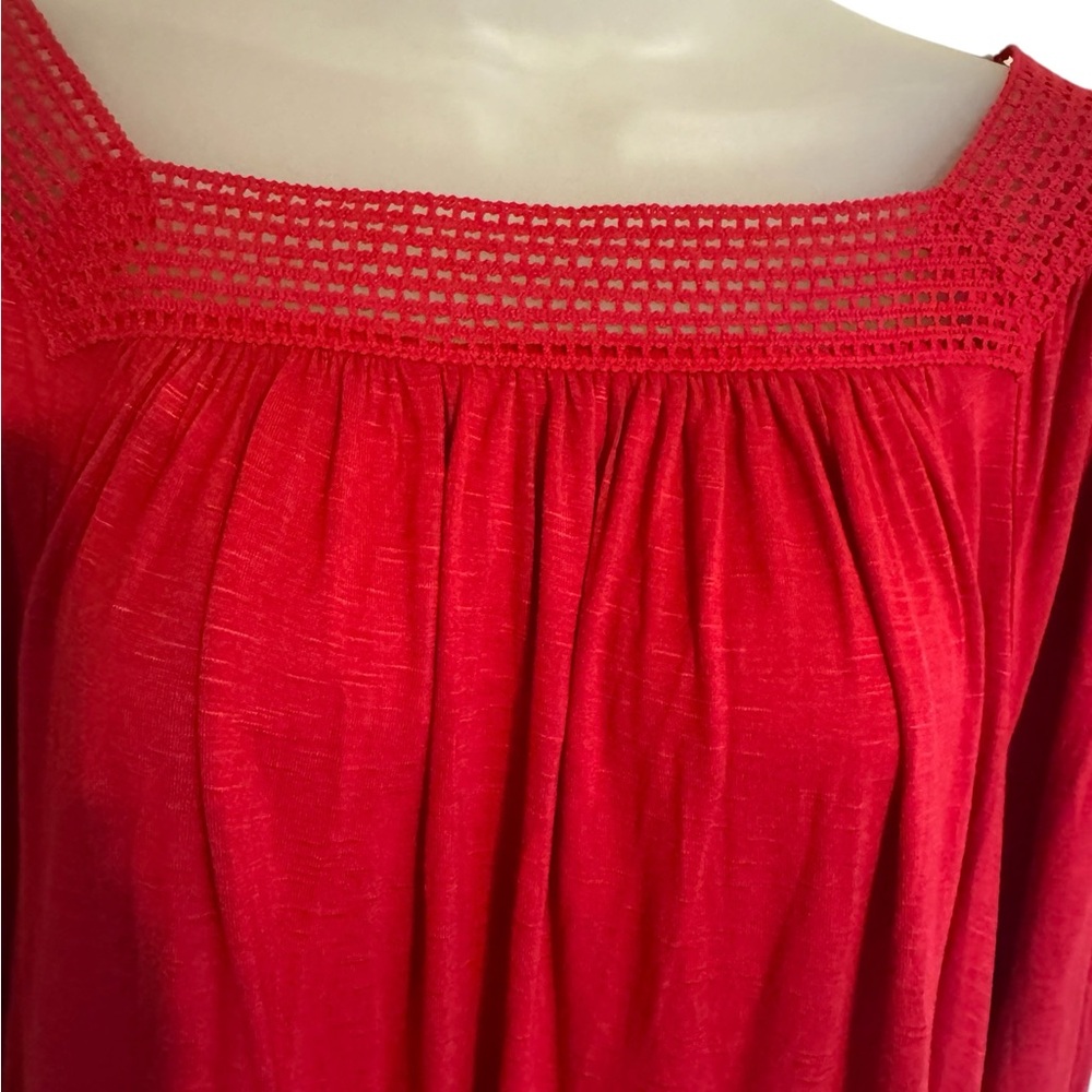 NWT  Old Navy Red Crochet Square-Neck Peasant Top   SIZE: 2X    #K - Picture 3 of 12